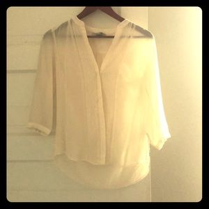 Cream button down shirt with ribbing detail